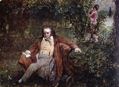 Postal que representa a Ludwig van Beethoven (1770-1827) en el bosque, c.1910 de Hans Leithner